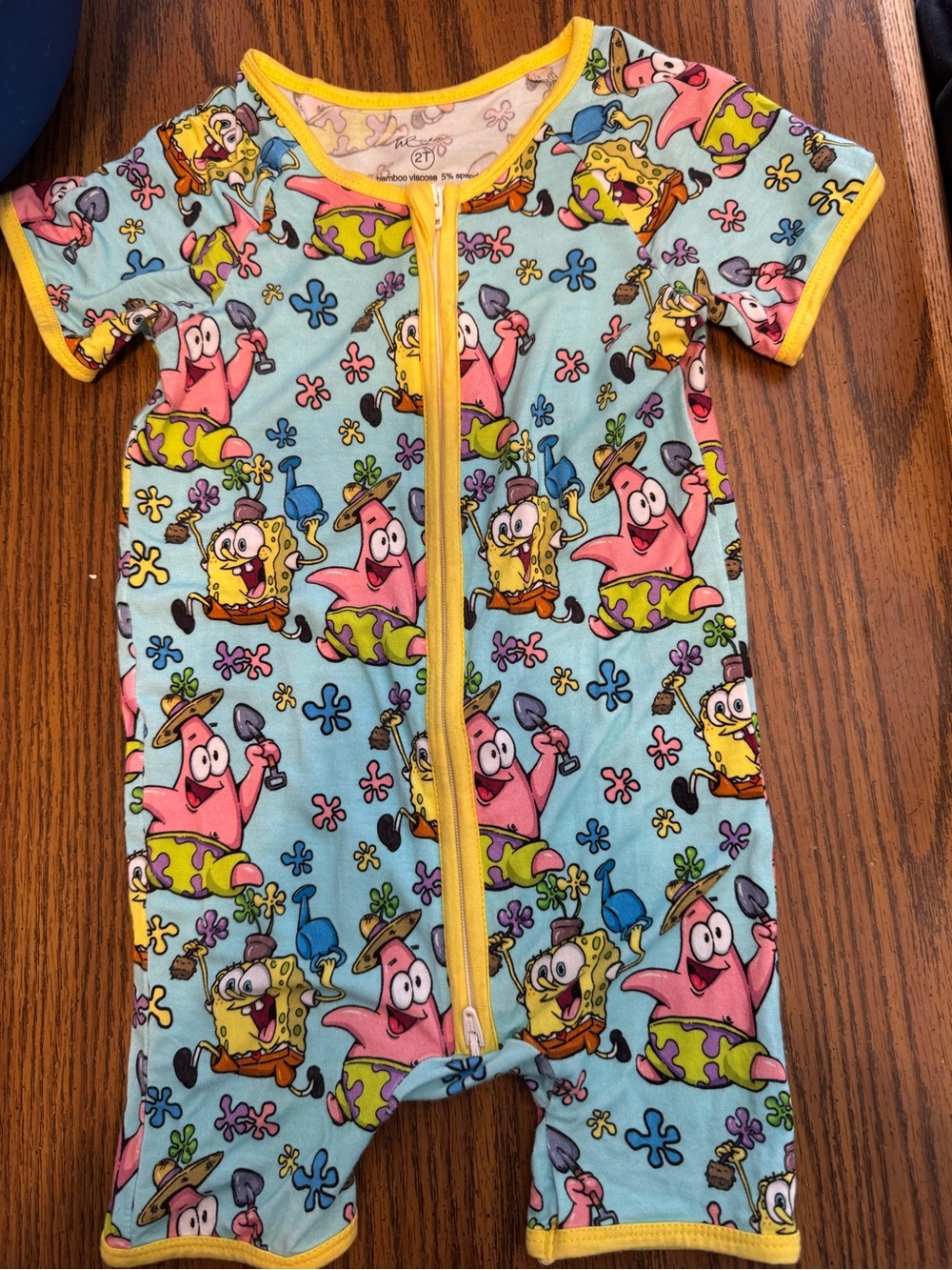 Kids SpongeBob & Patrick Light Blue Short Sleeve bamboo One-Piece Romper